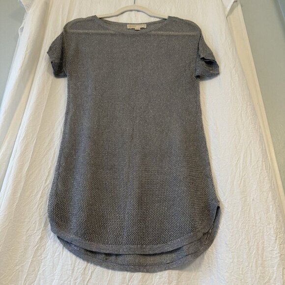 MICHAEL KORS XS Open Knit Mesh Metallic Dolman Top Silver Castlecore - Picture 4 of 10